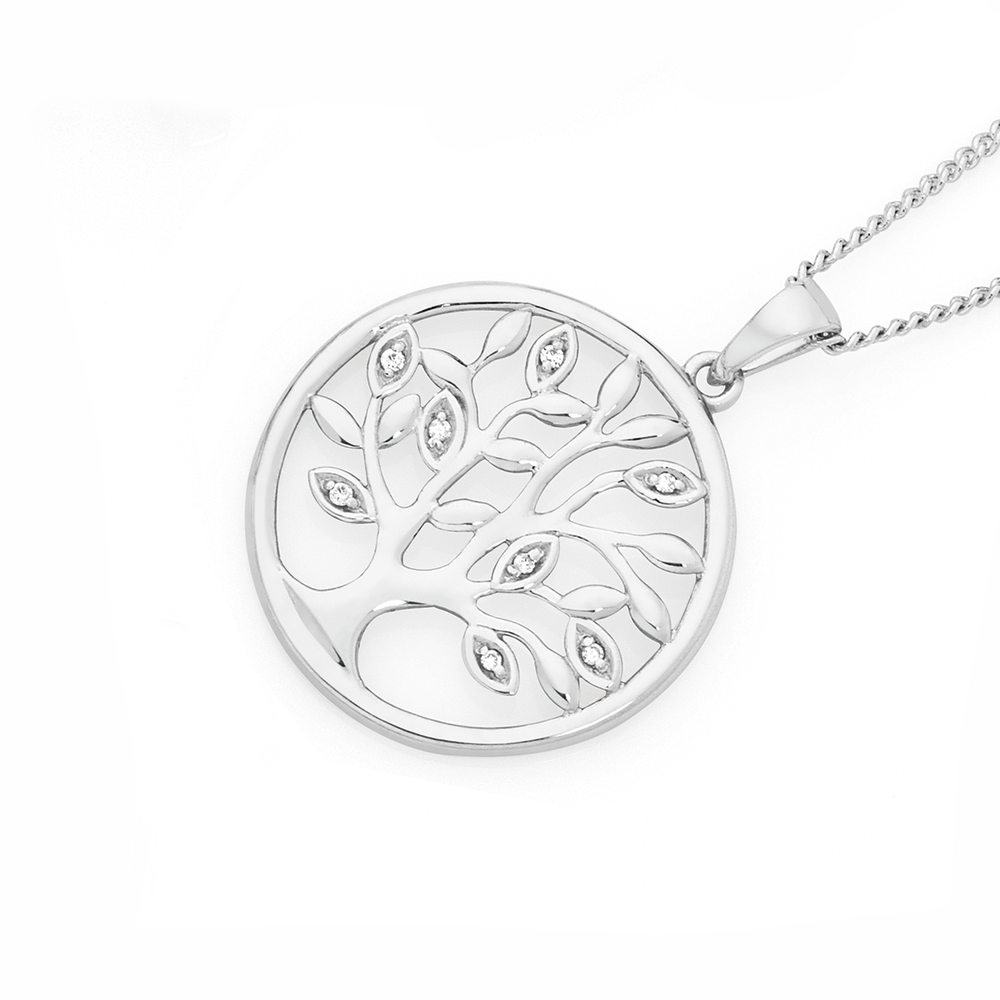 9ct White Gold Diamond Tree of Life 