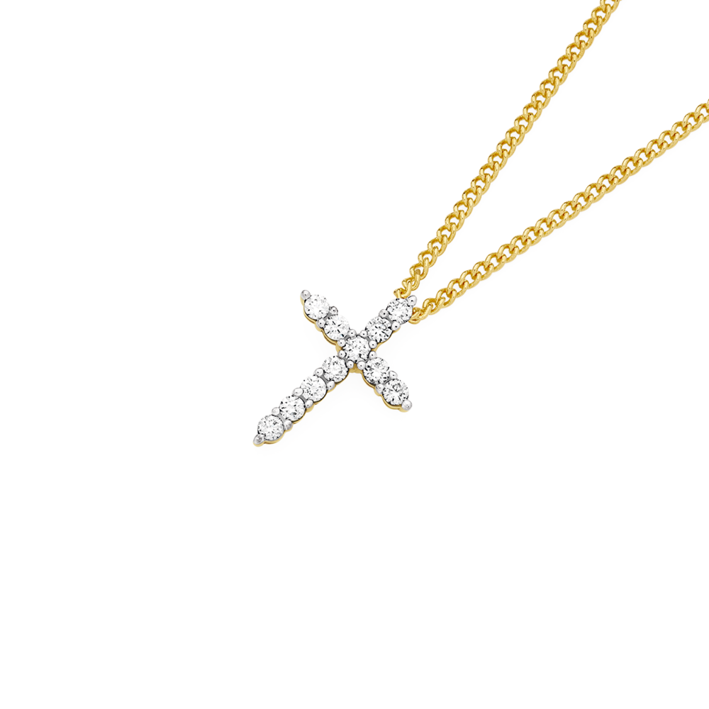 Alora 10ct Gold 1 4 Carat Tw Lab Grown Diamond Cross Pendant Goldmark AU