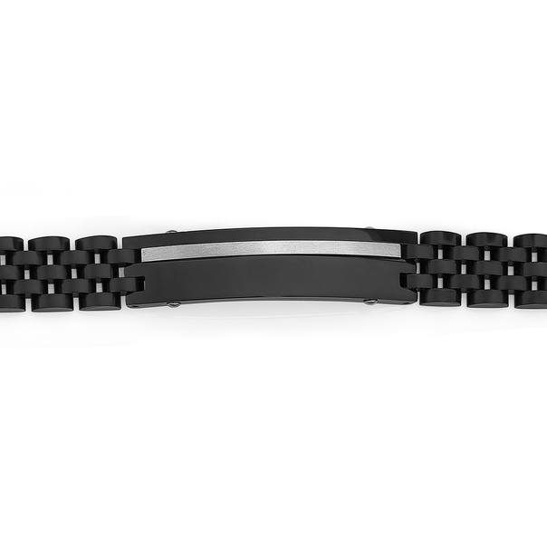 Black Plated Steel With Steel Line Identity Bar Bracelet