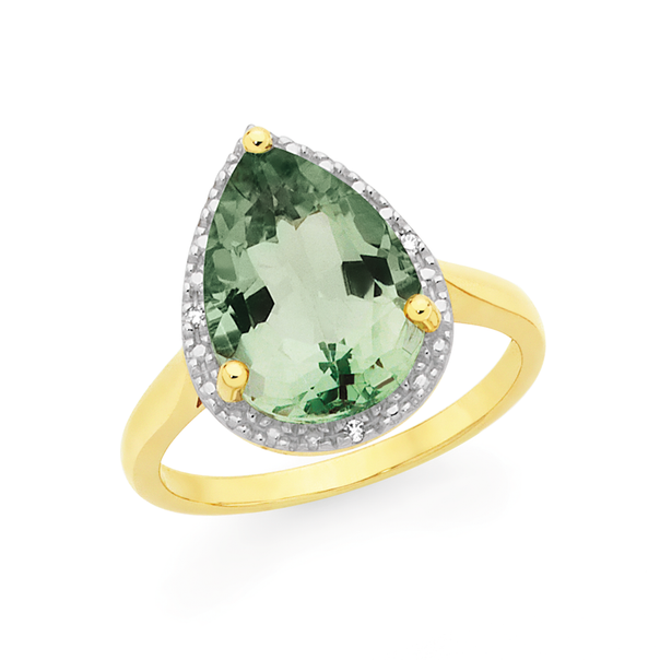 Manhattan G Cocktail Ring Collection- 9ct Gold Green Amethyst Pear Shape Ring