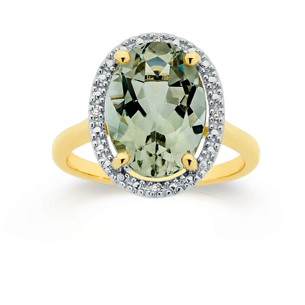 Manhattan G Cocktail Ring Collection- 9ct Gold Green Amethyst Ring