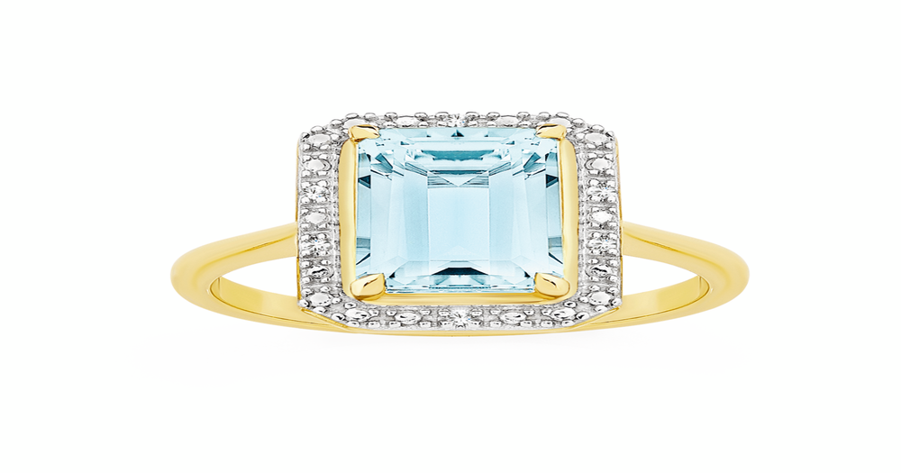 9ct Yellow Gold Faceted Sky Blue Topaz Ring