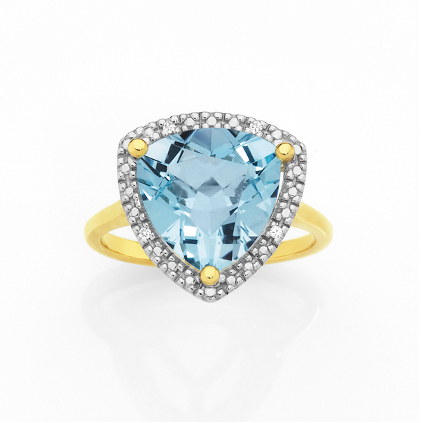 Manhattan G Cocktail Ring Collection - 9ct Gold Sky Blue Topaz Trillion Shape Ring