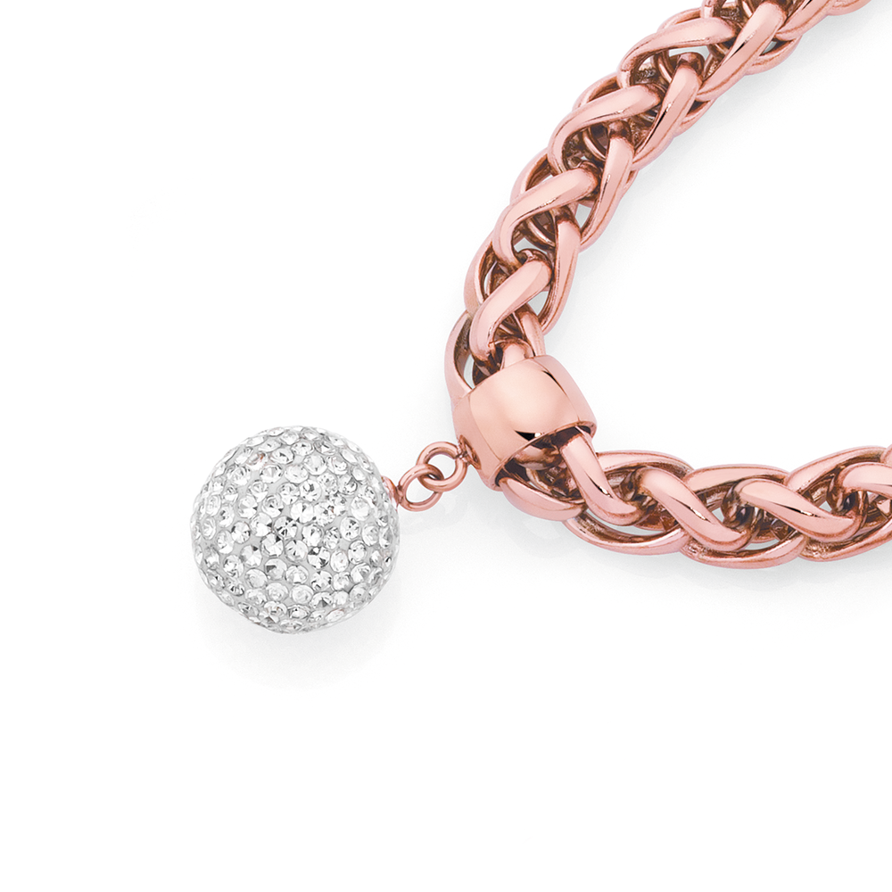 Rose Plated Steel Crystal Pave Ball On 
