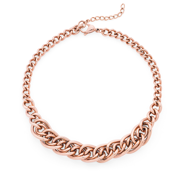 Rose Plated Steel Urban City Double Curb Link Necklet