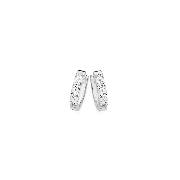 Silver 10mm 4 Cubic Zirconia V Claw Hoop Earrings