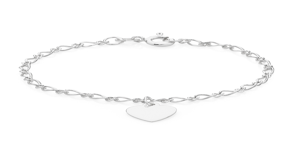 Silver 14.5cm Figaro Heart Charm Bracelet Goldmark (AU)
