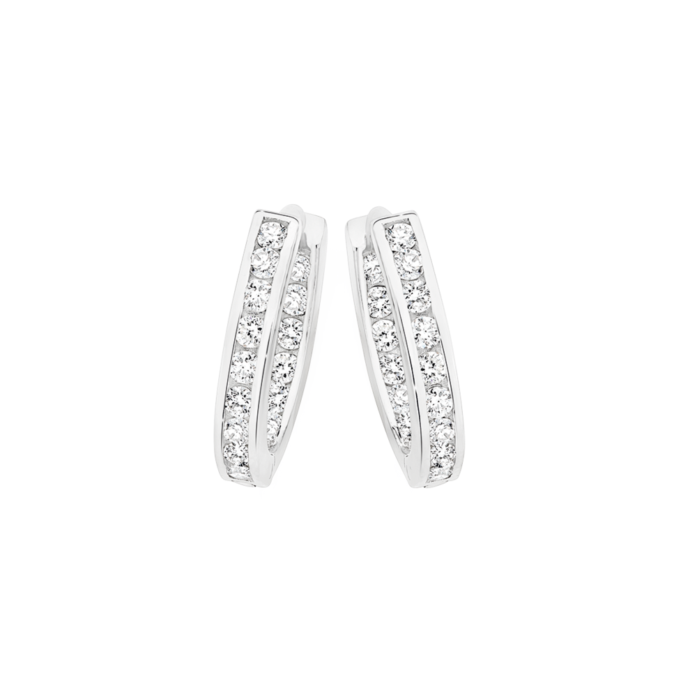 Designer Unisex Silver Hoop Earrings With 8 mm Hoop in CZ