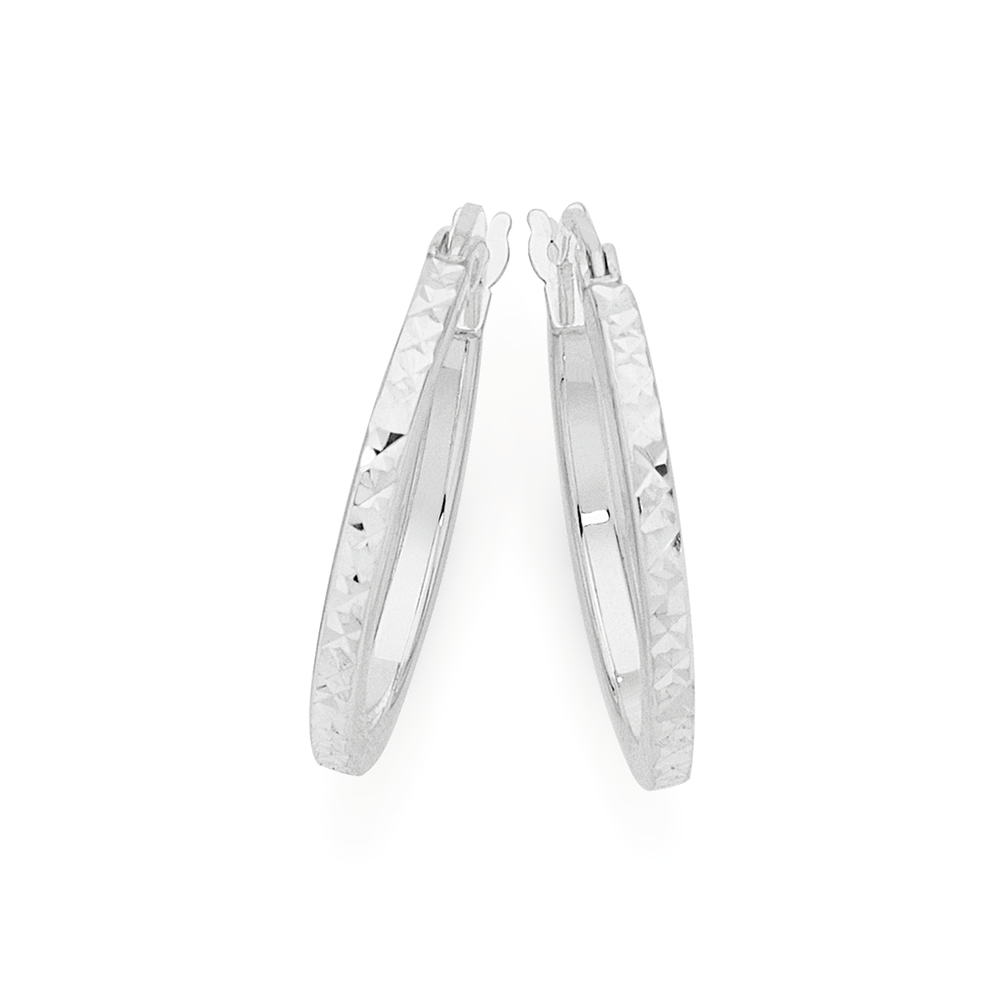 Diamond cut silver hoop earrings deals