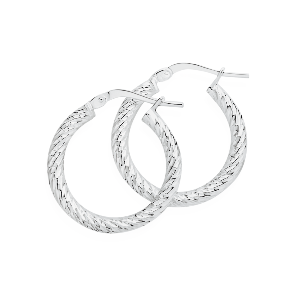 Silver 15mm Sparkly Twist Hoop Earrings Goldmark AU