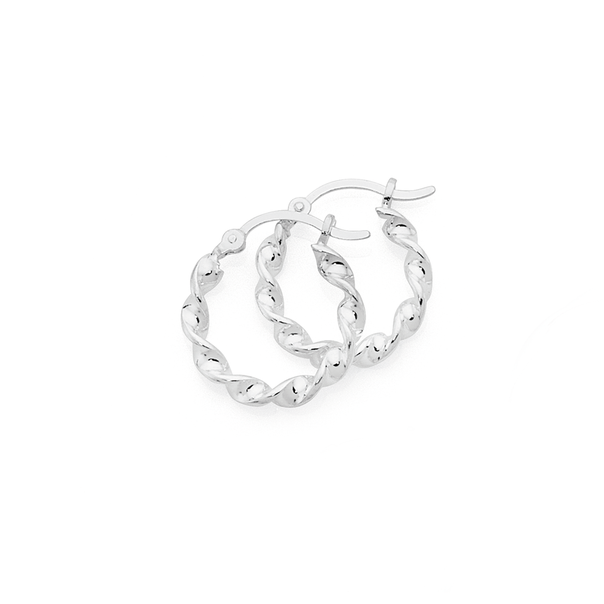 Silver 18mm Fancy Twist Hoop Earrings