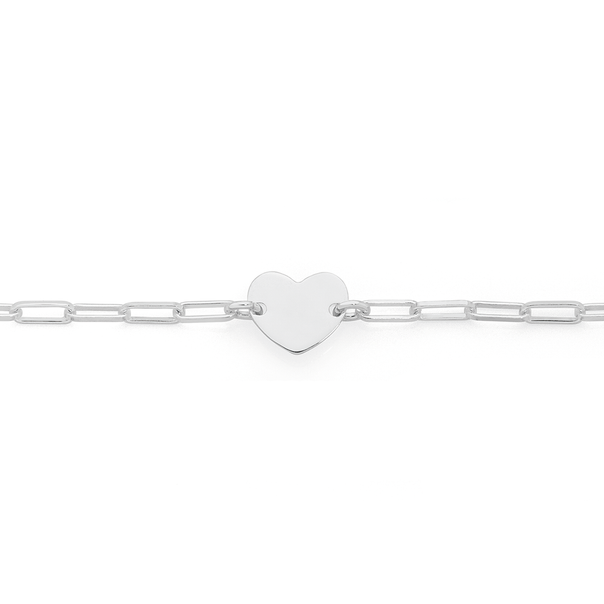 Silver 19.5cm Long Link & Heart Bracelet