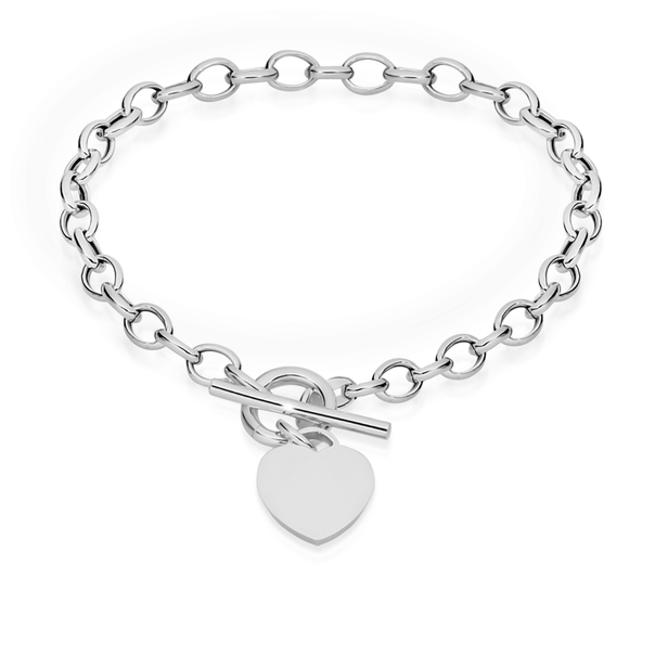 Silver 19cm Oval Belcher Heart Fob Bracelet