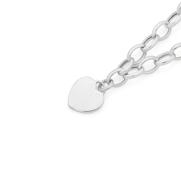 Silver 19cm Oval Belcher Small Heart Tag Bracelet