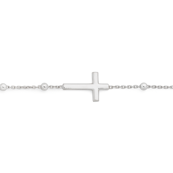 Silver 19cm Side Cross Bead Bracelet
