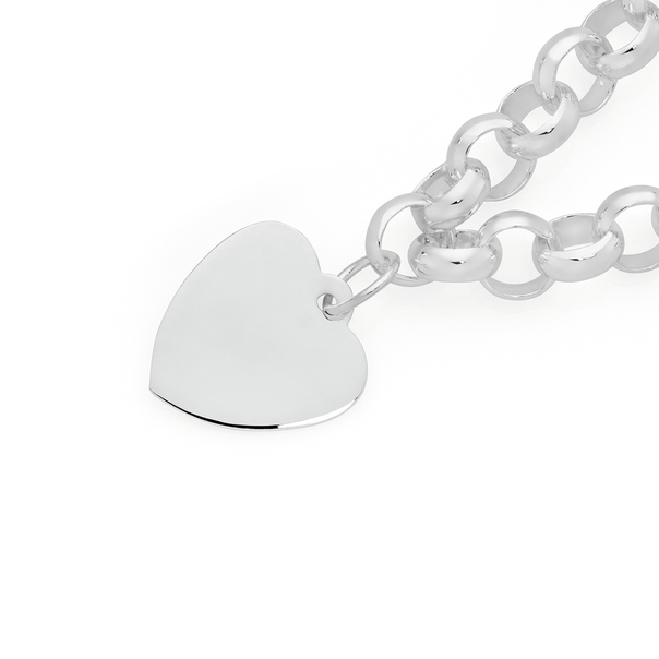Silver 20cm Belcher With Heart Disk Bracelet