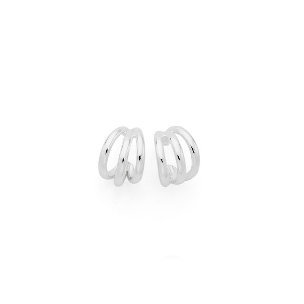 Silver 3 Hoop Stud Earrings