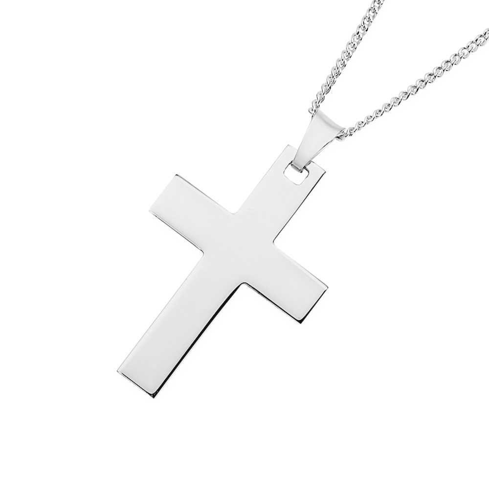Silver 40mm Square End Cross Pendant 