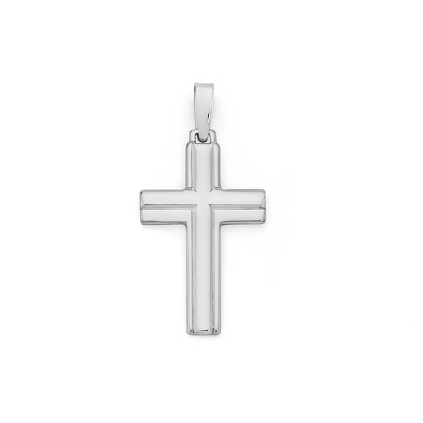 Silver 30mm Square End Lined Cross Pendant