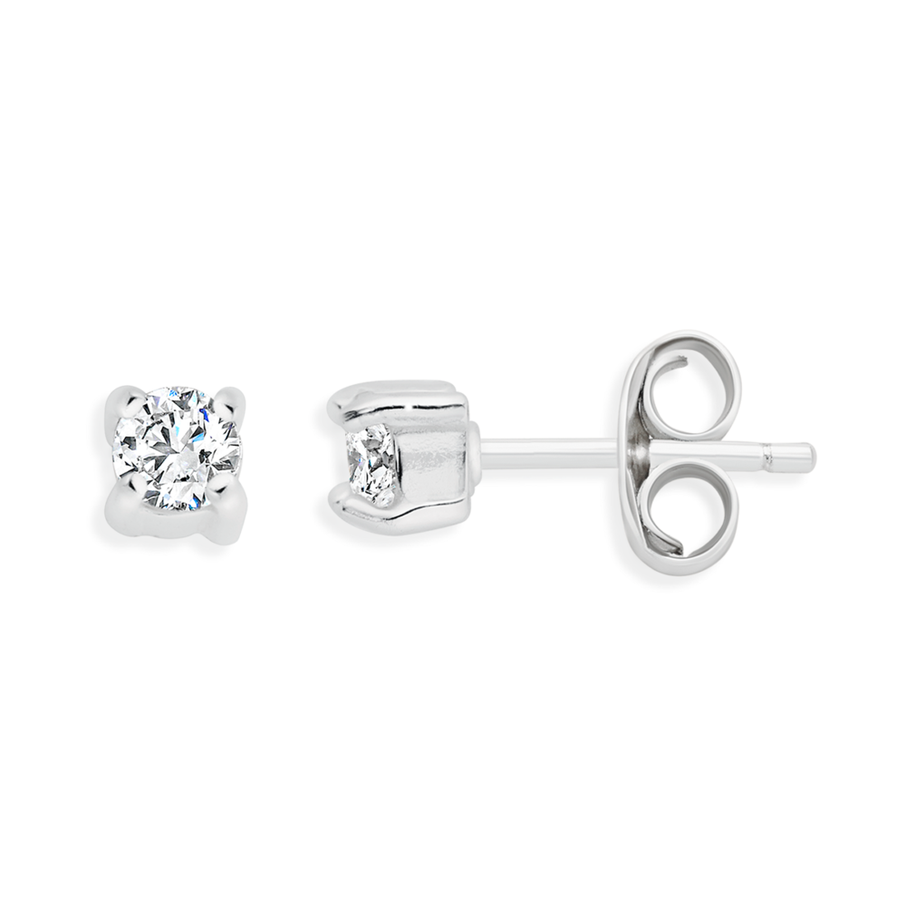 Silver 3mm Round Cz Claw Stud Earrings in White | Goldmark (AU)