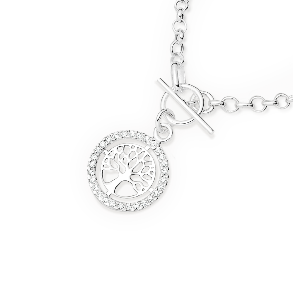 Silver 45cm Cz Tree Of Life Fob Necklace in White Goldmark AU