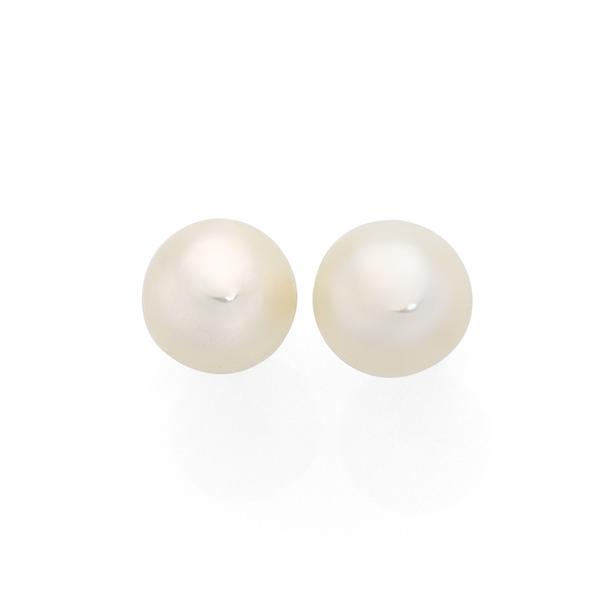 Silver 8mm Button Cultured Freshwater Pearl Stud Earrings