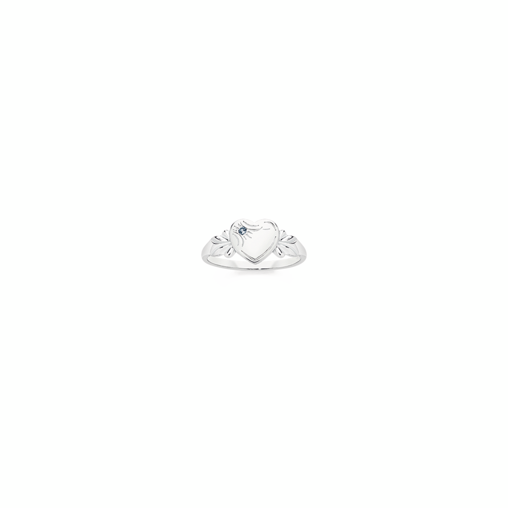 Silver Aqua Cz Heart Signet Ring in Clear | Goldmark (AU)