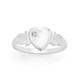 Silver Aqua Cz Heart Signet Size K