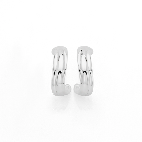 Silver Artisan Twisted Three Row Entwined Half Hoop Earrings