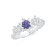 Silver Bloom Purple Cubic Zirconia Centre Three Flowers Ring Size O