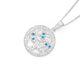 Silver Blue CZ Fancy Tree Of Life In Channel Set CZ Circle Pendant