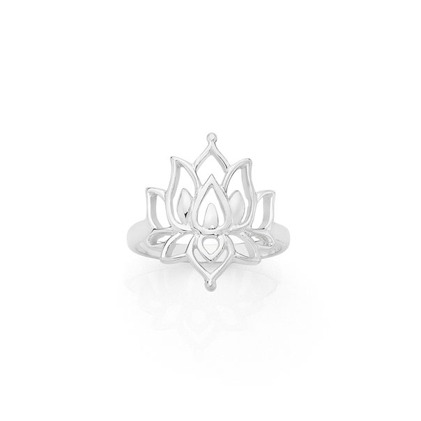 Silver Boho Lotus Cutout Ring Size O