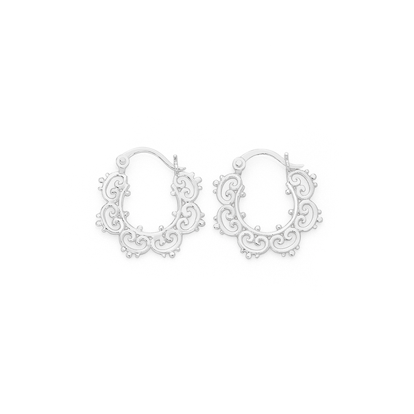 Silver Boho Multi Scroll Hearts Creole Earrings