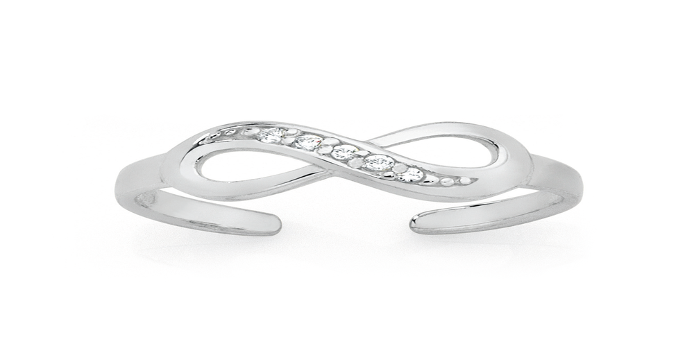 Silver Cubic Zirconia Infinity Toe Ring in White Goldmark (AU)