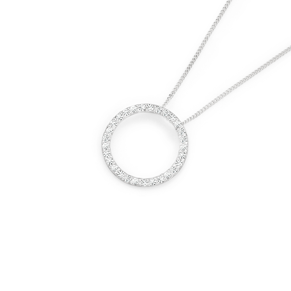 Sterling Silver Diamante Circle Pendant Necklace - Lovisa