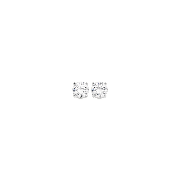 Silver CZ 4 Claw Hearts On Side Stud Earrings