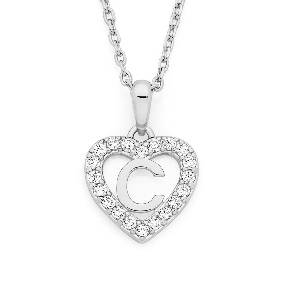 Silver Cz 'm' In Heart Initial Pendant in Clear | Goldmark (AU)