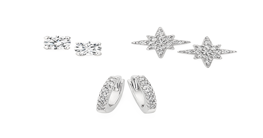 Silver Cz Claw Star Studs & Hoop Set Of 3 Earrings in White | Goldmark (AU)