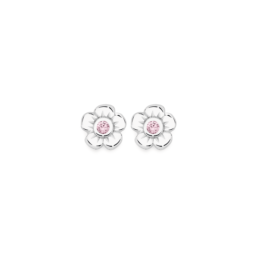 BAMOER 925 Sterling Silver Rose Stud Earrings With CZ - Love Flower Design For Women