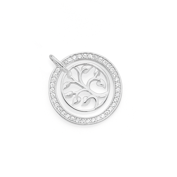 Silver CZ Frame Tree Of Life Pendant