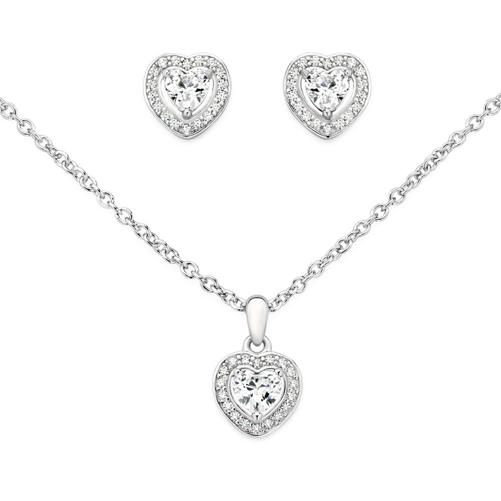 Silver Cz Heart Halo Pendant Earrings Set in Clear Goldmark (AU)