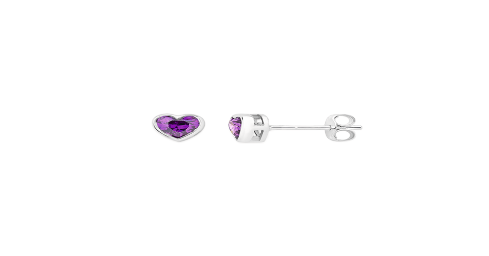 Silver Cz Heart Stud Earrings in Purple | Goldmark (AU)