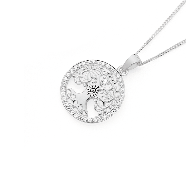 Silver CZ Kindred Tree of Life Circle Pendant
