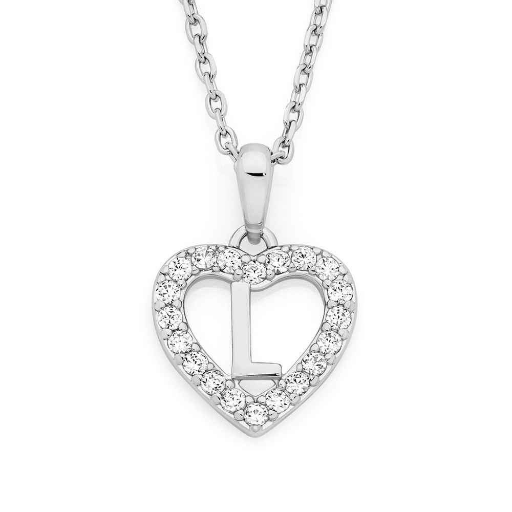 Silver Cz 'l' In Heart Initial Pendant in Clear | Goldmark (AU)