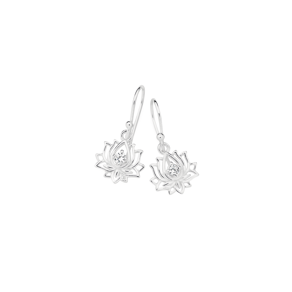 Silver Cz Lotus Drop Earrings in Clear Goldmark (AU)