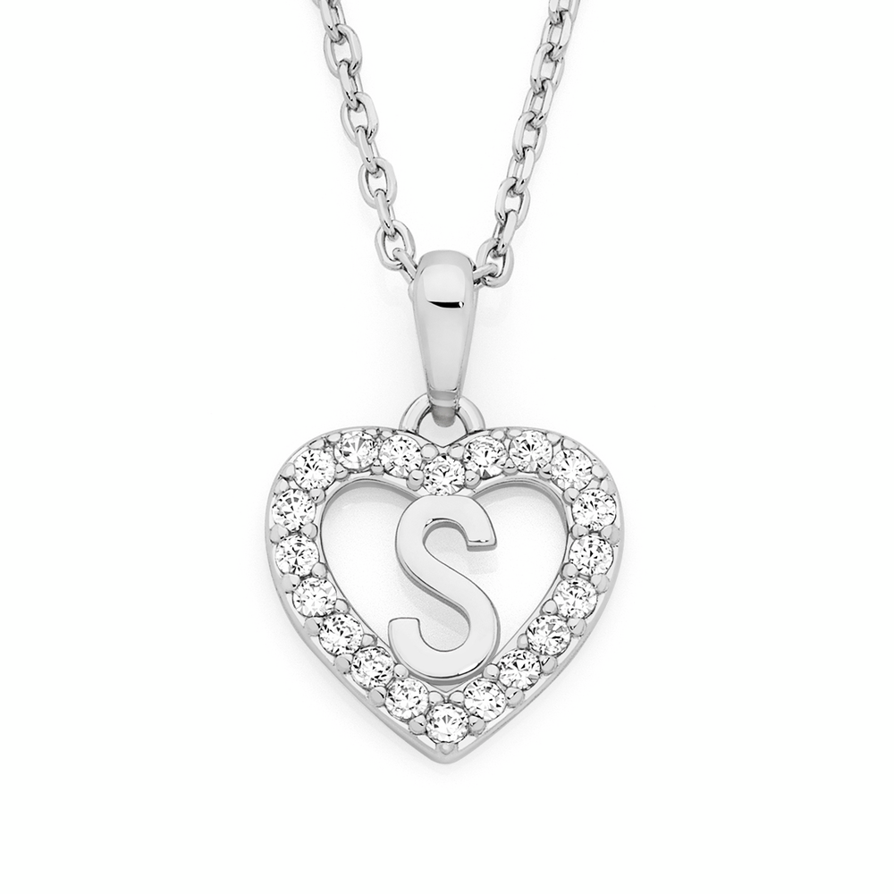 Silver Cz 'p' In Heart Initial Pendant in Clear | Goldmark (AU)