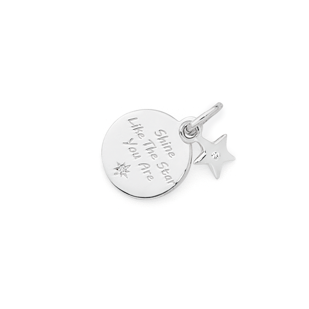 Silver CZ Shine Like The Star You Are Message Disc Pendant