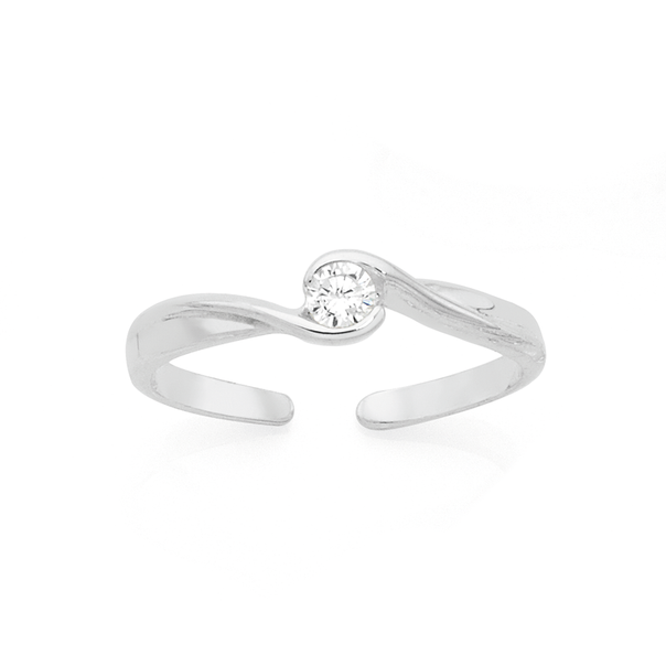 Silver  CZ Solitaire Toe Ring