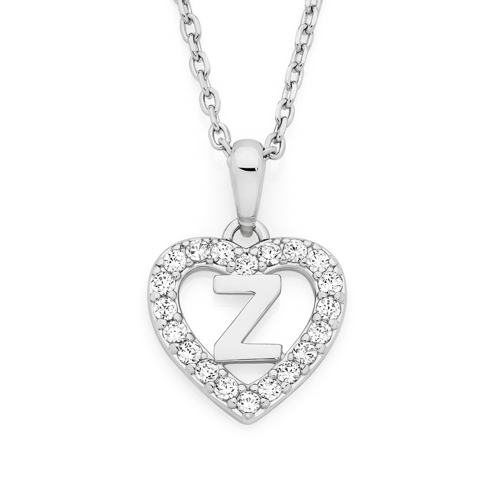 Silver Cz 'm' In Heart Initial Pendant in Clear | Goldmark (AU)