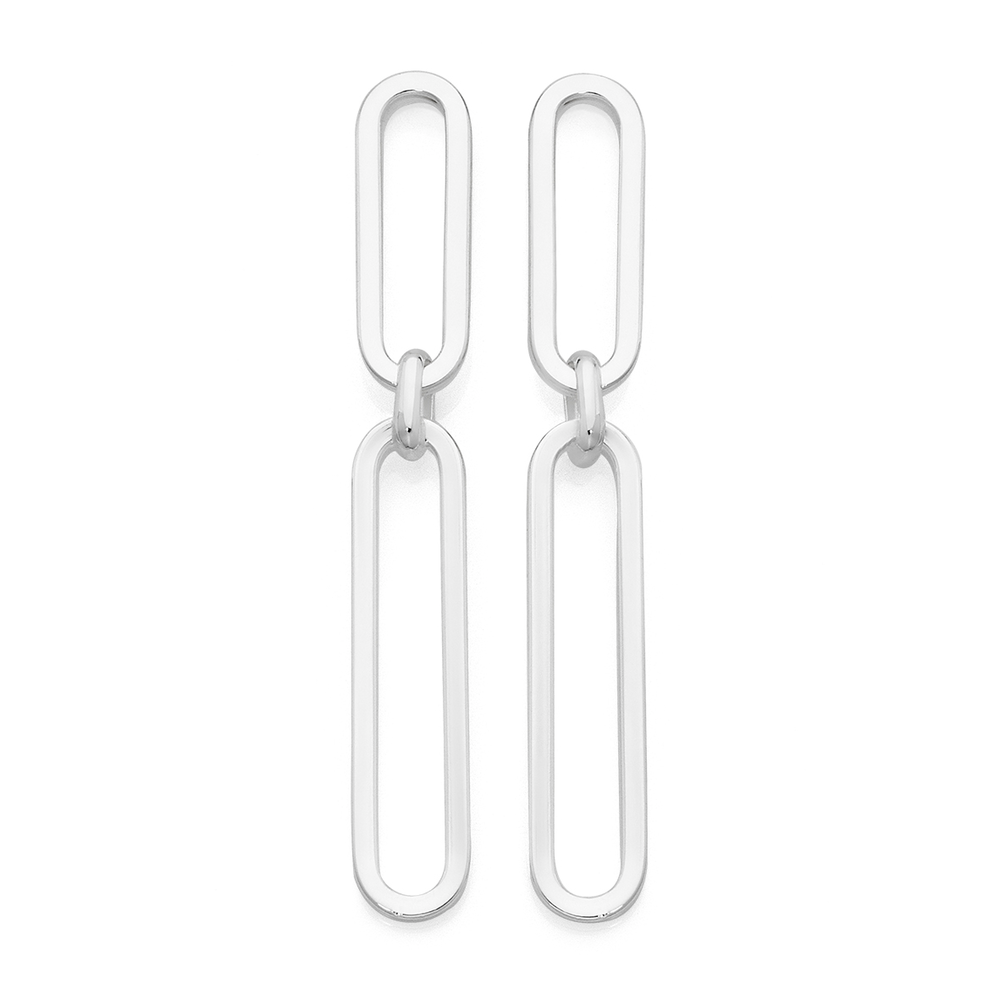 Silver Double Long Link Drop Earrings Goldmark AU